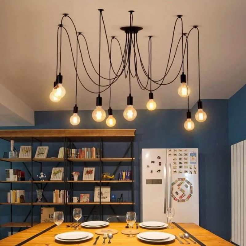 Lampe-suspendue-en-forme-d-araign-e-ampoule-Edison-Style-classique-luminaire-d-coratif-d-int Suspensions araignée style classique présentée au-dessus d'une table à manger