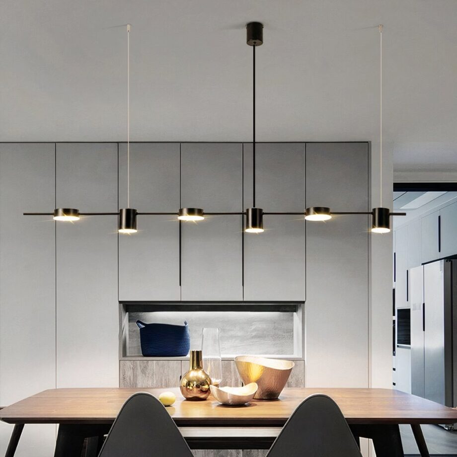 Lampada a sospensione moderna a sei teste per sala da pranzo — dettaglio