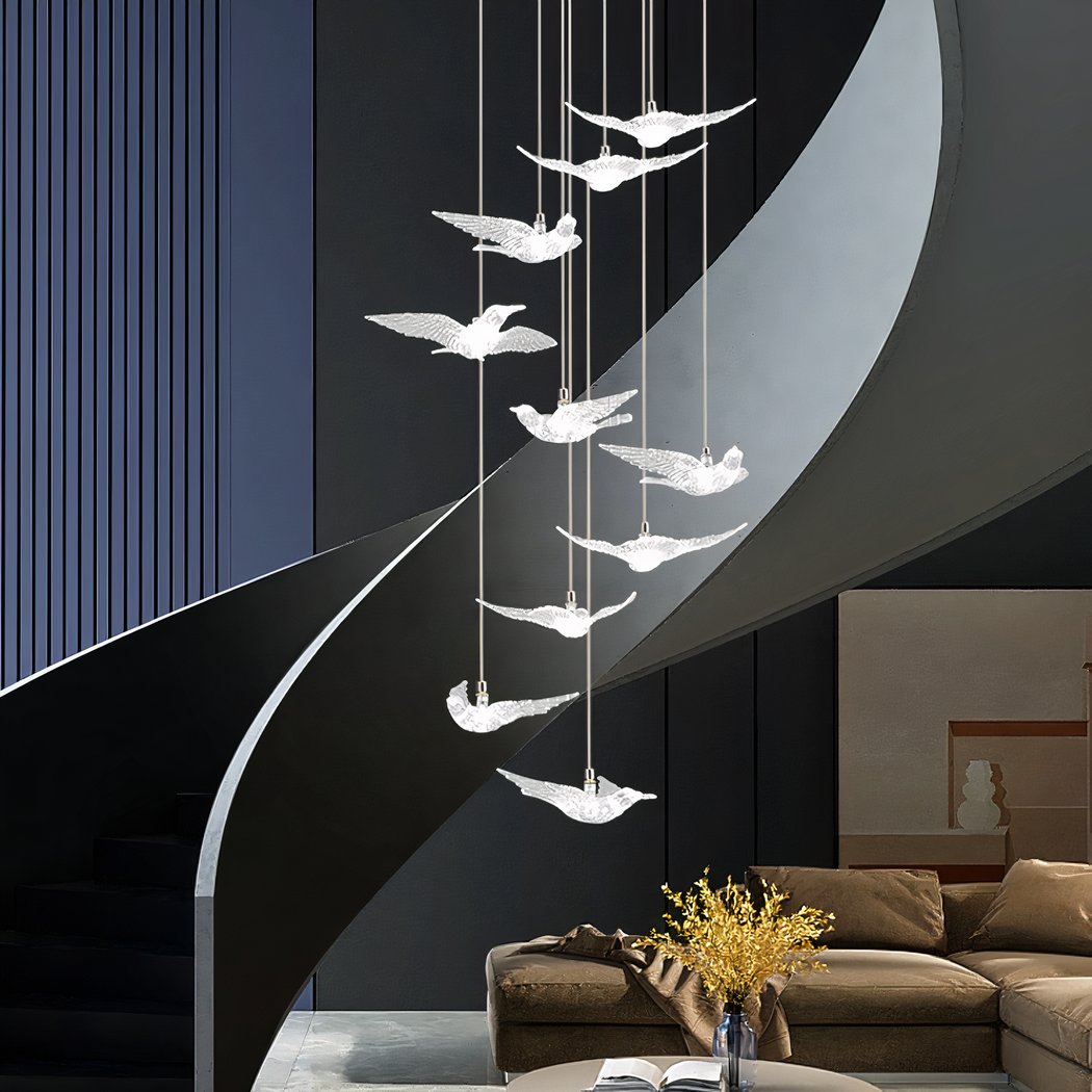 Ombrello Esschert Design Con Stampa Uccellini - Apertura Automatica, Bianco, Materiale POE E Acciaio, Dimensioni Circa 83x83 Cm