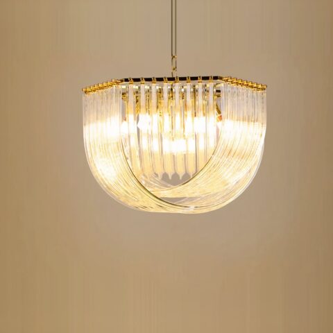 Lampadario en verre arrondi et doré
