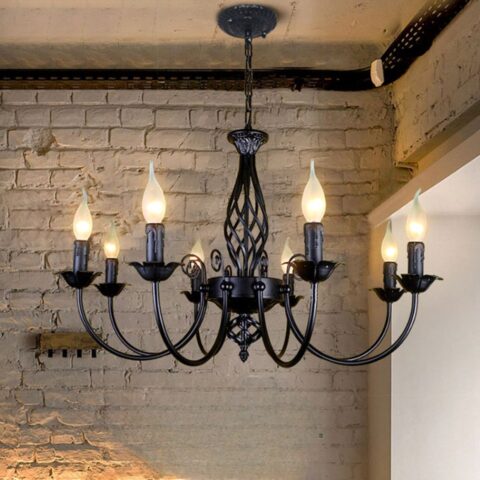 Lampadario industriel en fer forgé style chandelier