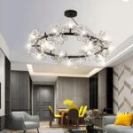 Lampadario pissenlit rond à LED design moderne et créatif dans un salon moderne