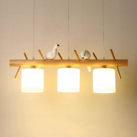 Lampadario oiseaux japonisant en bois massif