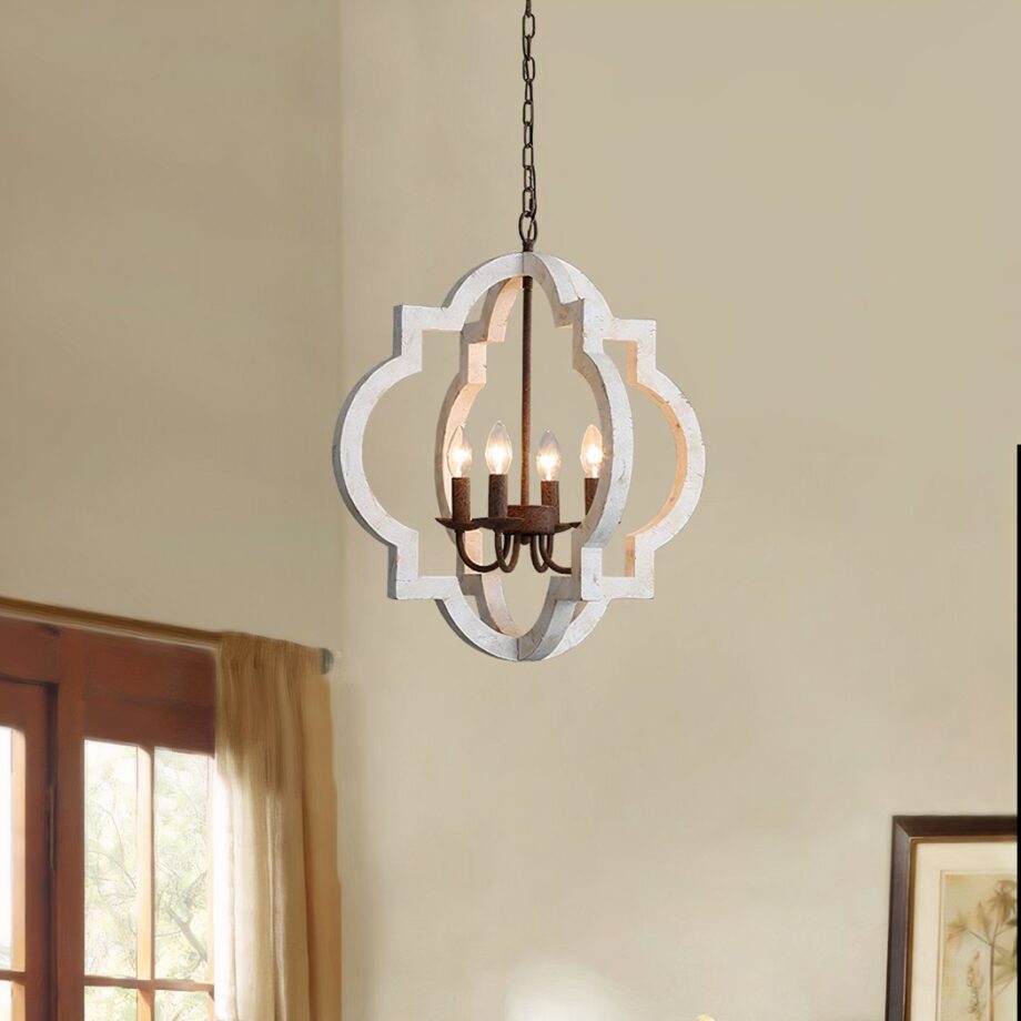 Lampadario vintage in legno massiccio bianco — vista principale