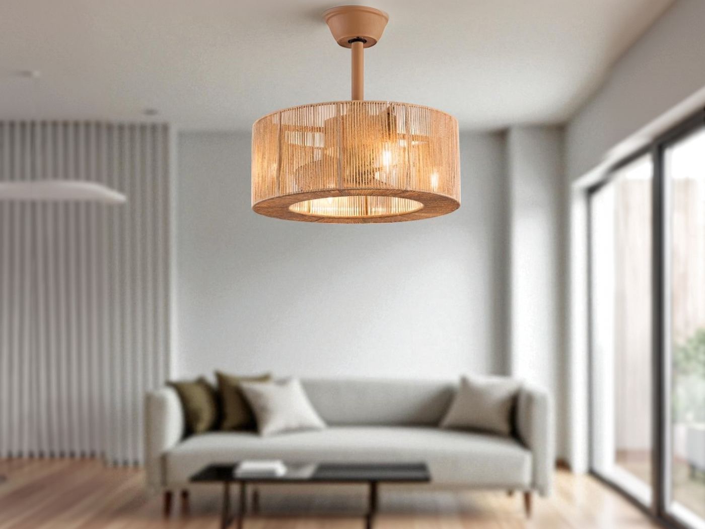 Lanterna per ventilatore da soffitto realizzata in corda intrecciata, dettaglio