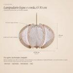 Dimensioni del lampadario in legno e corda: 30 cm di diametro, 23 cm di altezza