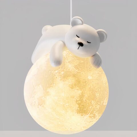 Lampadario LED moderne et minimaliste en forme d'ourson en résine sur fond gris