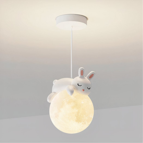 Lampadario LED moderne et minimaliste en forme de lapin en résine sur fond gris
