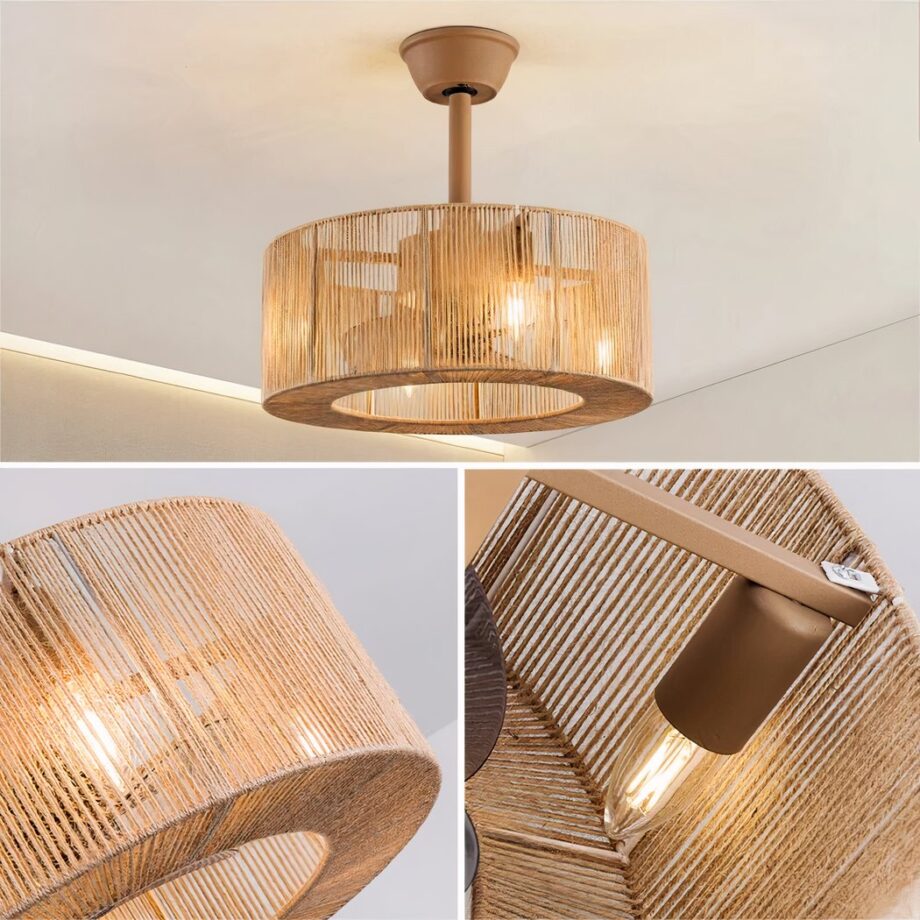 Lanterna per ventilatore da soffitto realizzata in corda intrecciata — dettaglio