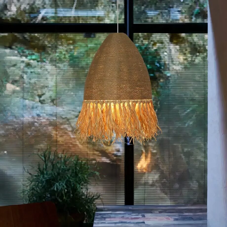 Lampadario in paglia e corda fatto a mano — vista principale
