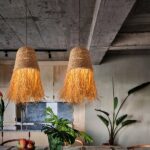 Lampadario in paglia e corda fatto a mano — dettaglio della finitura
