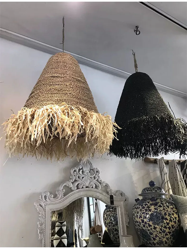 Lampadario in paglia e corda fatto a mano — Un elemento decorativo unico