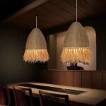 Lampadario in paglia e corda fatto a mano — dettaglio