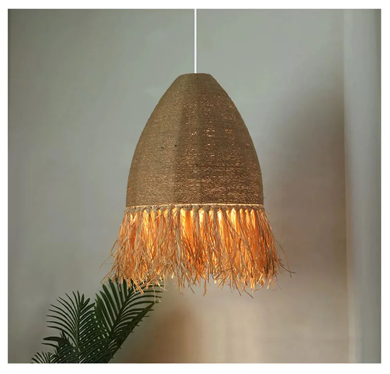 Lampadario in paglia e corda fatto a mano — Lussuosa finitura naturale