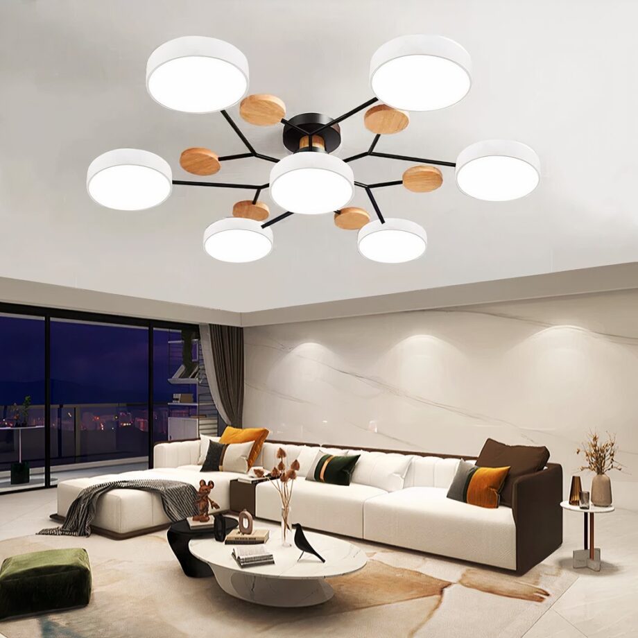 Lampadario in legno e metallo per la camera da letto degli adulti, stile scandinavo — vista principale