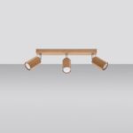 Plafoniera design in legno naturale con 3 faretti orientabili