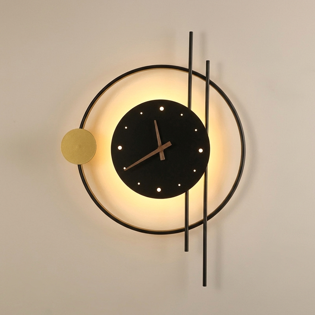 Applique da parete decorativa a forma di orologio con anello luminoso