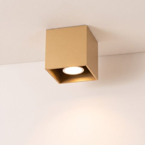 Plafoniera spot cubo dorato in alluminio, stile moderno