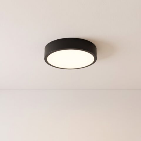 Plafoniera LED nera e rotonda, extra piatta in metallo