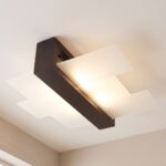 Plafoniera moderna da soggiorno in legno e lastre di vetro