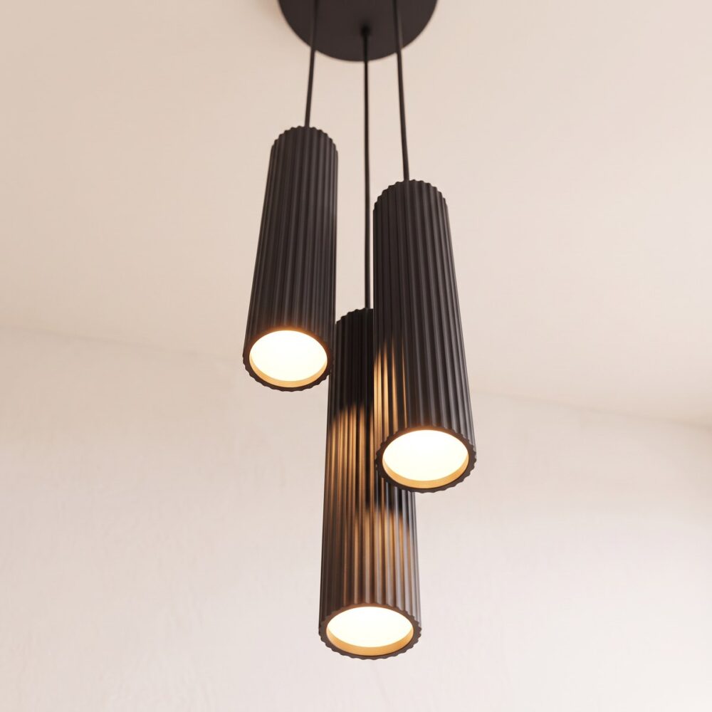 Lampadario a sospensione verticale a 3 tubi scanalati