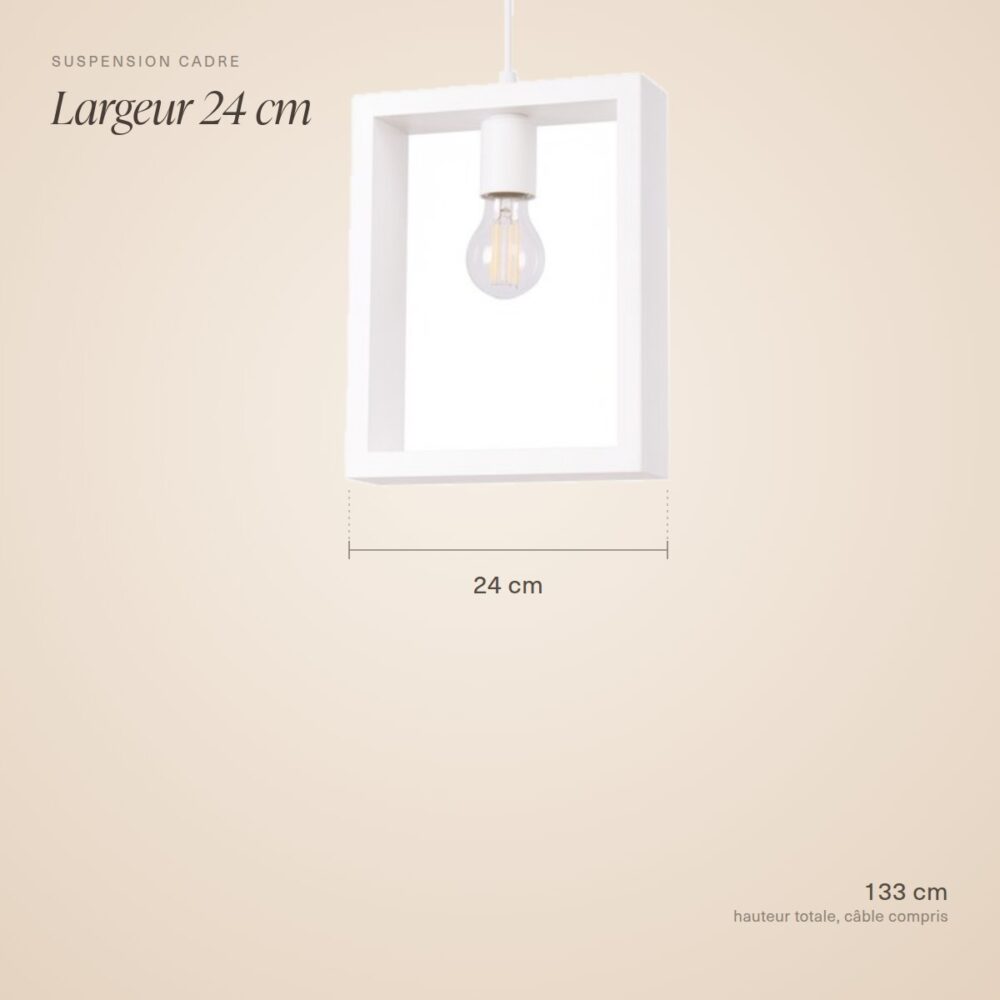 Sospensione scandinava bianca, cornice minimalista in legno