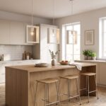 Sospensione scandinava bianca, cornice minimalista in legno