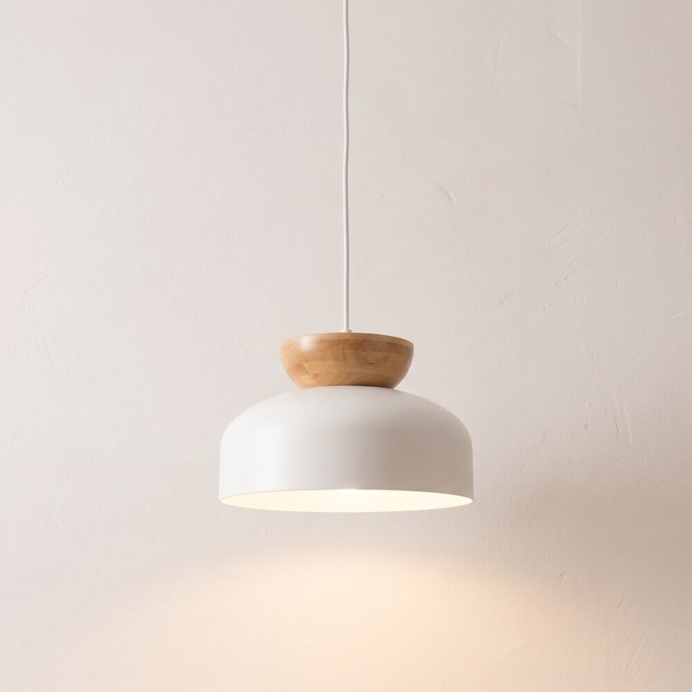 Sospensione scandinava in metallo e legno, forma arrotondata