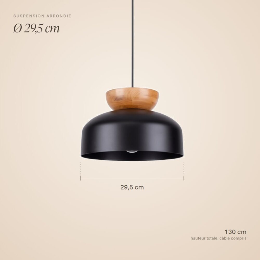 Sospensione scandinava in metallo e legno, forma arrotondata