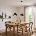 Sospensione scandinava in metallo e legno, forma arrotondata